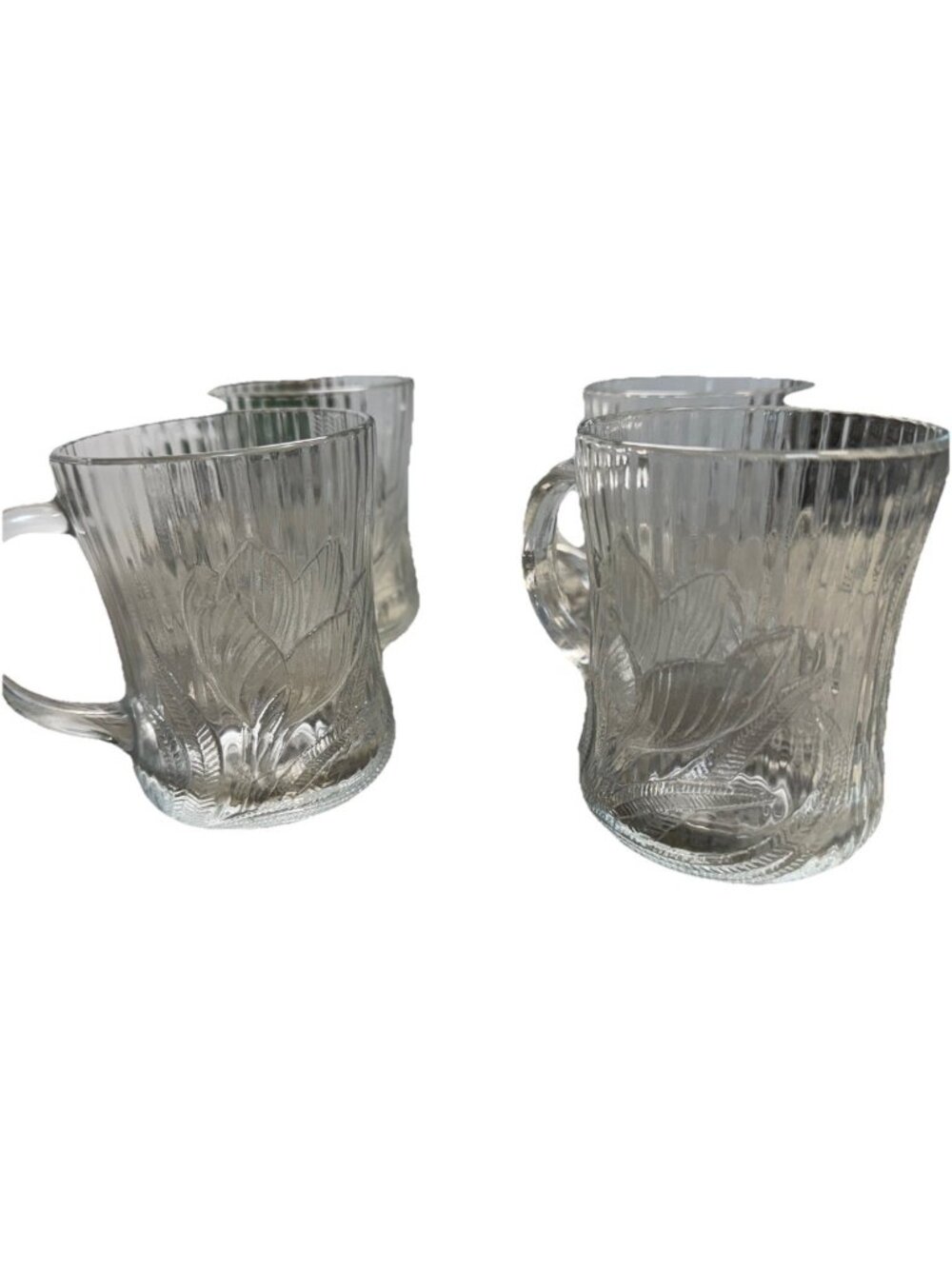 4 Vtg ARCOROC France CANTERBURY Crocus Glass Mugs Cups Cottagecore Farmhouse Ret